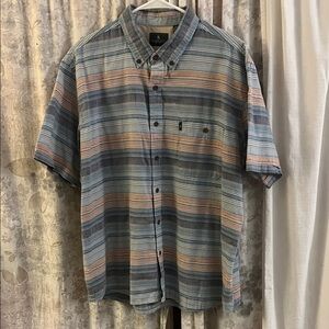GH Bass and Co Blue Tan Striped Button Down Shirt